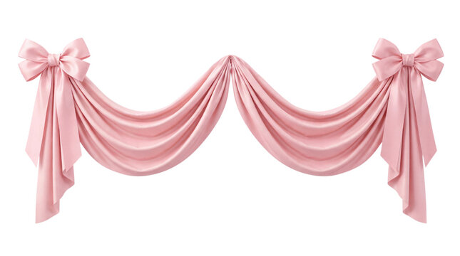 Pink fabric draping with bows, swag decoration, png on isolated transparent background