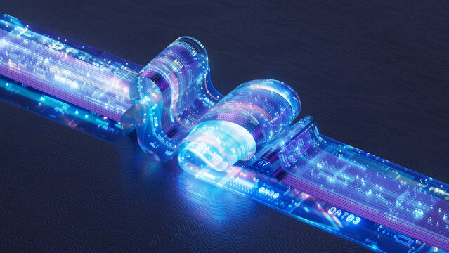 Glowing Data Ribbon Through Digital Processing Node