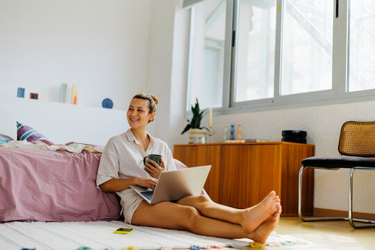 Woman working from home enjoying a casual morning