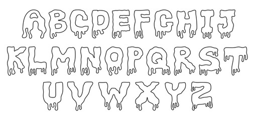 Fototapeta premium Melting Dripping Alphabet A to Z Outline Letters Set 