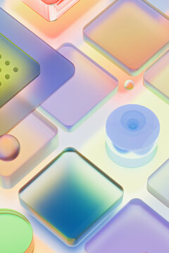 Iridescent Glass Tiles and Spheres 3D Abstract