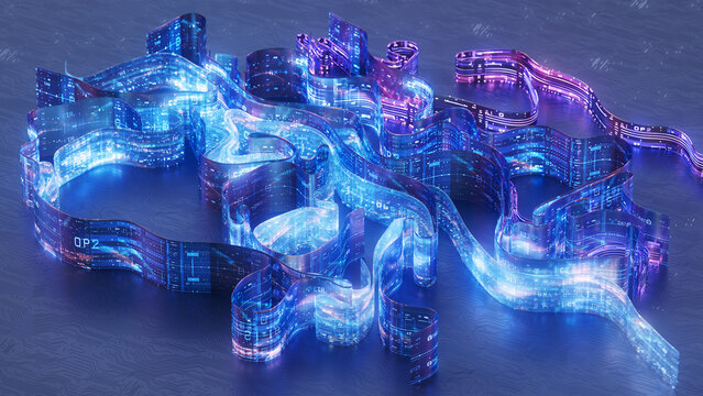 AI Data Ribbon Landscape on Circuit Floor