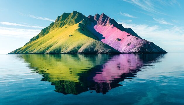 Bright Gradient Mountain Island with Blue Water