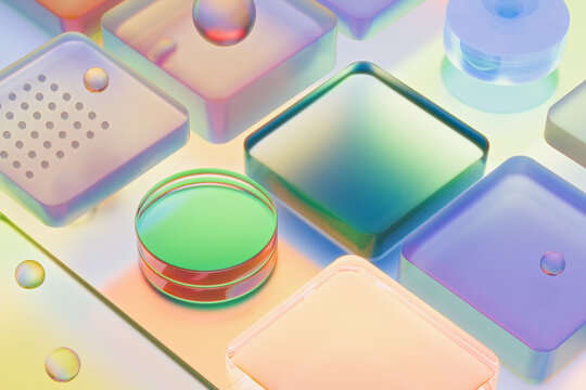 Iridescent Glass Tiles and Spheres 3D Abstract