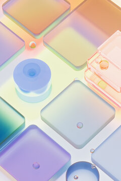 Iridescent Glass Tiles and Spheres 3D Abstract