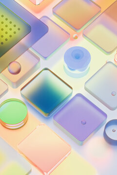 Iridescent Glass Tiles and Spheres 3D Abstract