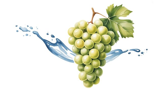 Fresh green grapes with a splash of clear water