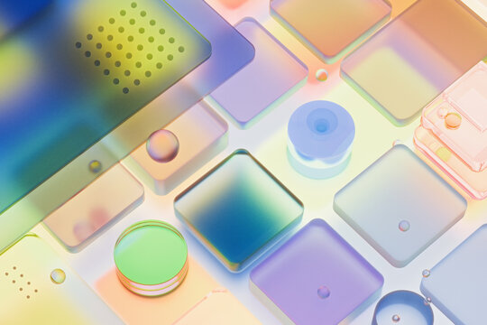 Iridescent Glass Tiles and Spheres 3D Abstract
