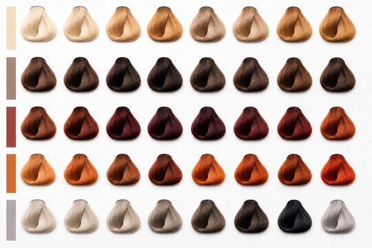 Hair color swatches palette chart isolated on white background