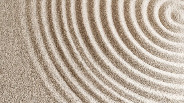 Minimalist Zen garden sand pattern with concentric circle line texture