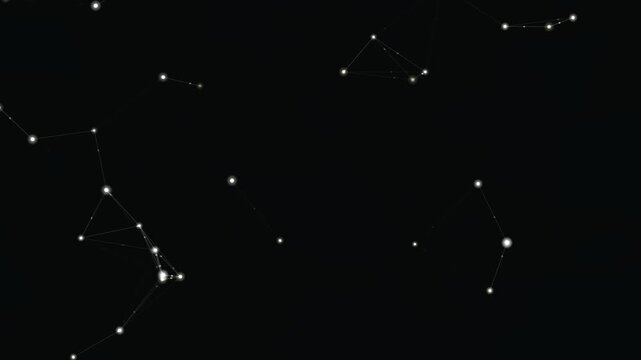 Abstract digital network plexus lines and connected dots forming constellation pattern on dark background