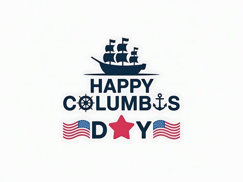 Happy Columbus Day celebration typography with vintage ship anchor and American flags
