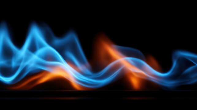 Elegant blue and orange flame on a dark industrial backdrop with sharp contours