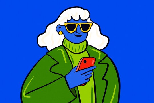 Stylish woman with smartphone and sunglasses illustration