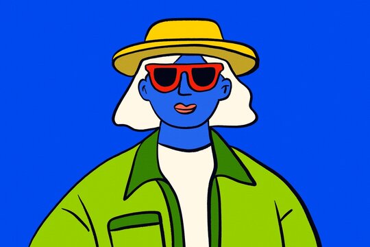 Modern woman in hat and sunglasses pop art illustration