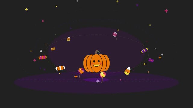 Animated Halloween Pumpkin Spinning with Floating Candies