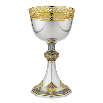Elegant ornate silver chalice with gold accents isolated on transparent background