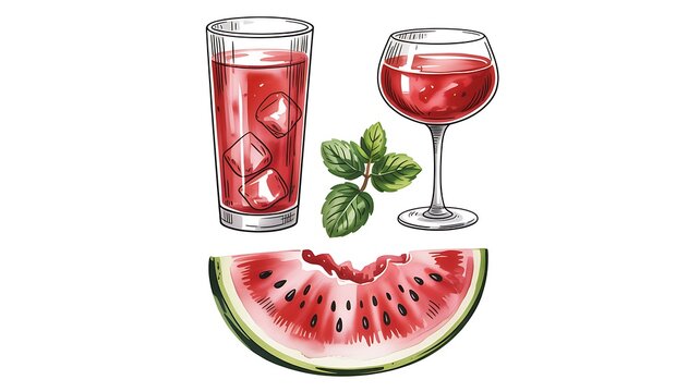 Fresh watermelon juice with ice and a slice of fruit