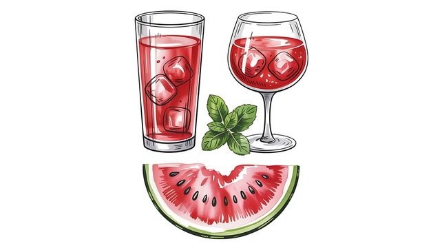 Watermelon juice drinks with mint and fresh fruit slice
