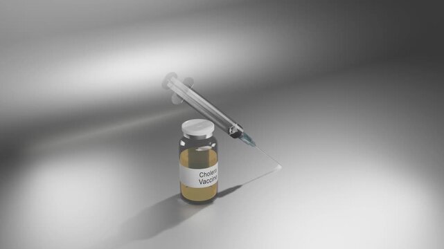 Cholera Vaccine Glass Vial with Medical Syringe 4K Horizontal