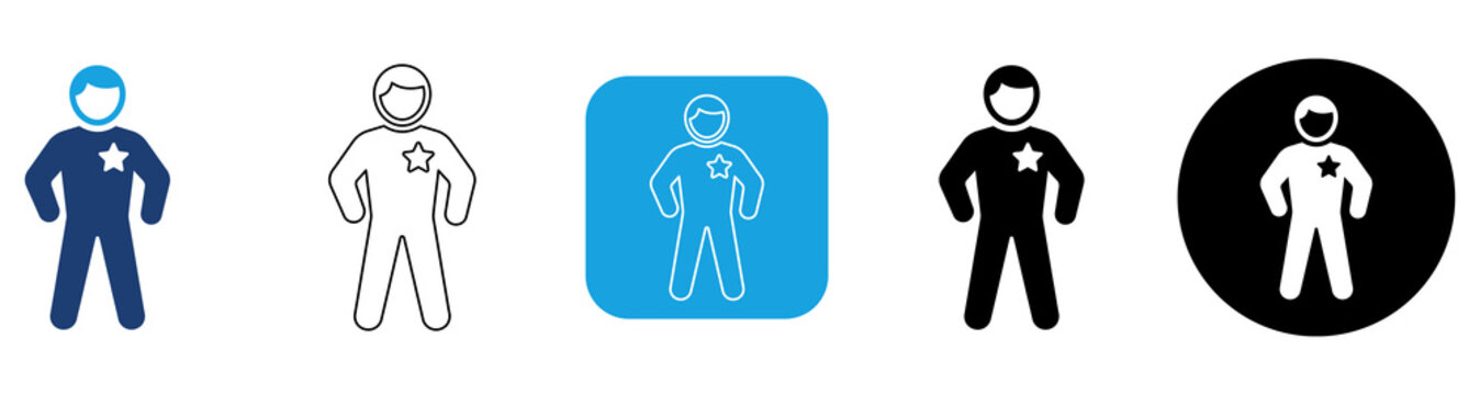 Corporate Employee Icon Set with Blue Fill, Gray Outline, Blue Square White Outline, Black Fill, Black Circle White Fill Variations Collection 5 Styles Isolated on Transparent Background