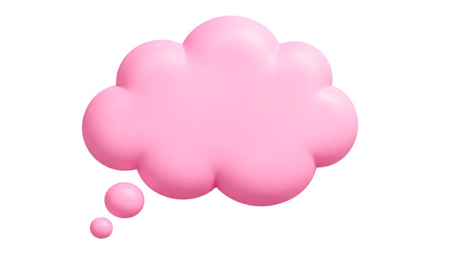 Pink 3d thought bubble fluffy cloud shape isolated on transparent background
