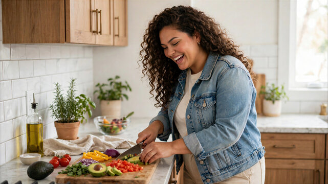 Woman preparing fresh vegetables in a home kitchen