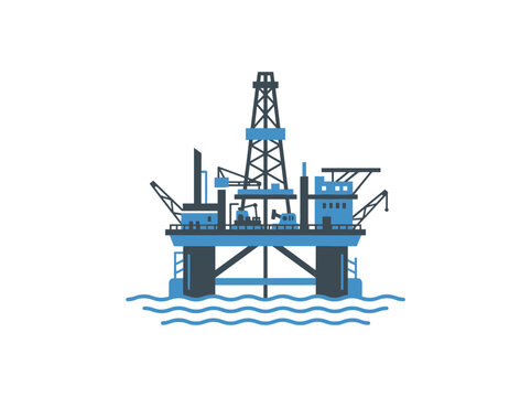 Offshore oil drilling rig platform flat vector illustration isolated on white