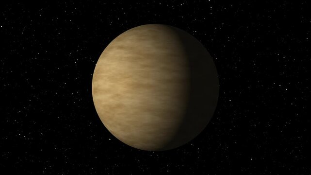 Realistic animation of Venus rotating in deep space with detailed cloudy surface and star field background, suitable for astronomy and science projects