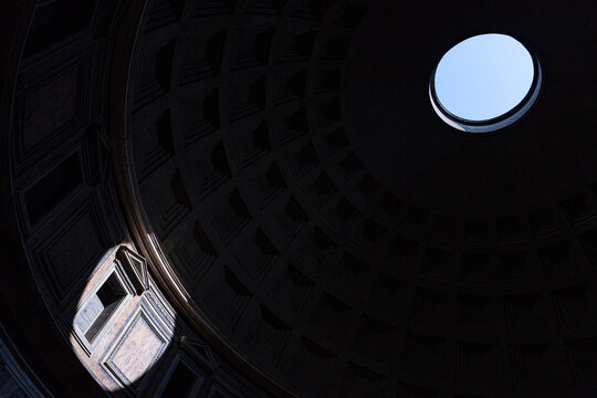 Pantheon dome interior with circular oculus in Rome, Italy