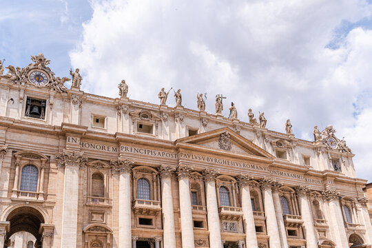 St. Peter's Basilica facade and statues in Vatican City