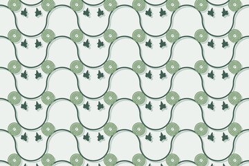 Minimal botanical pattern, leaves and star flowers on jade © Collorio