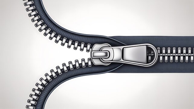 Zipper or fastener unzipping close-up isolated on transparent white 