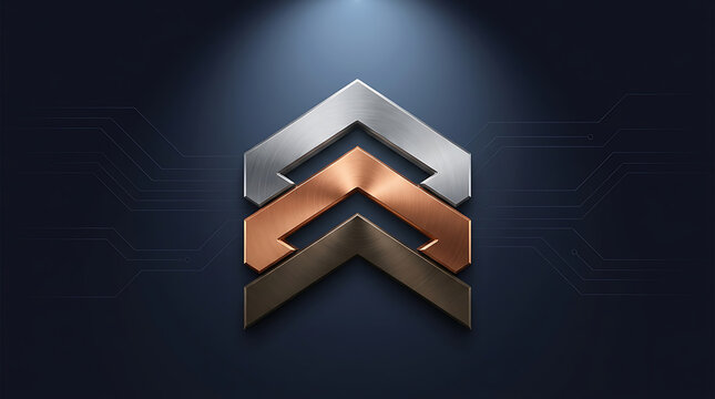 Metallic chevron rank icons on dark blue background illustration