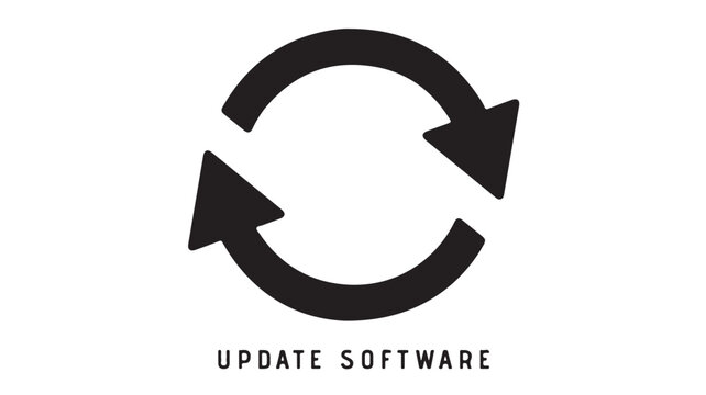 Update software icon with circular arrows. Minimalist sync and refresh symbol. Black vector graphic for system upgrades and data loading.