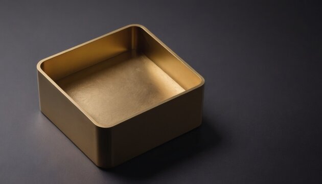 Empty golden metal box open on black background