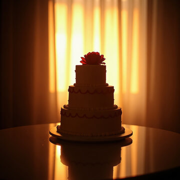 Elegant cake silhouette with warm light background