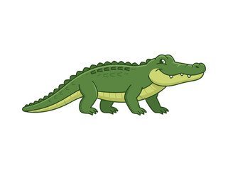 Fototapeta premium Cute Green Cartoon Crocodile Illustration Isolated on White Background for Kids