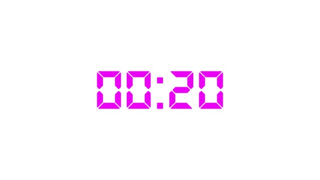 Countdown Digital Clock Animation 25 to 0 second Countdown digital clock timer icon.Animation of glowing 25 to 0 second countdown timer. minute stopwatch , analog clock icon animation. 4k video