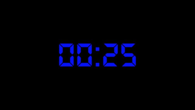 Countdown Digital Clock Animation 30 to 0 second Countdown digital clock timer icon.Animation of glowing 30 to 0 second countdown timer. minute stopwatch , analog clock icon animation. 4k video