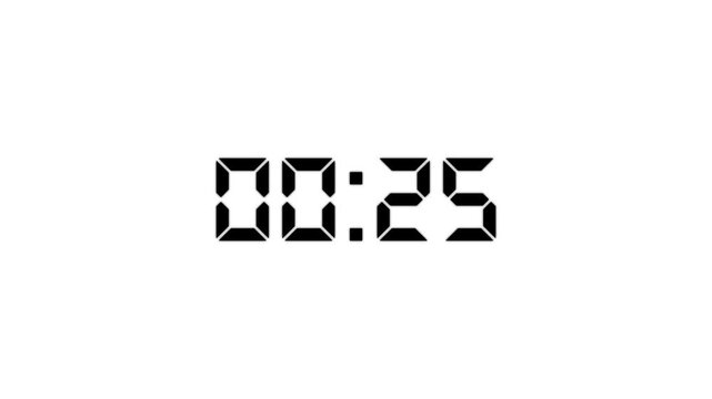 Countdown Digital Clock Animation 30 to 0 second Countdown digital clock timer icon.Animation of glowing 30 to 0 second countdown timer. minute stopwatch , analog clock icon animation. 4k video
