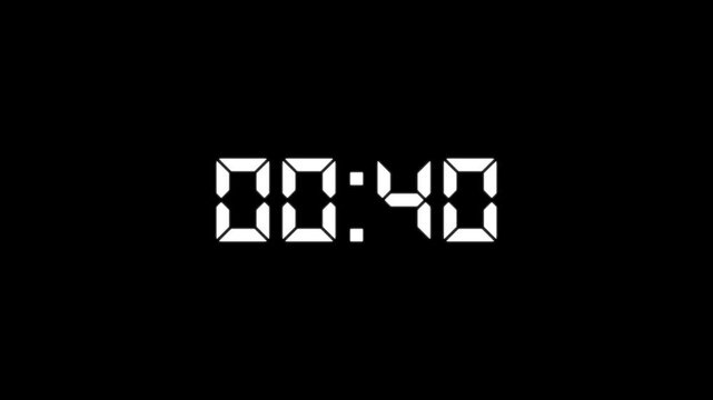 Countdown Digital Clock Animation 45 to 0 second Countdown digital clock timer icon.Animation of glowing 45 to 0 second countdown timer. minute stopwatch , analog clock icon animation. 4k video