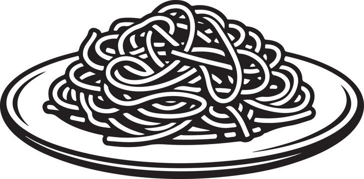 Spaghetti pasta on a plate black and white silhouette vector illustration