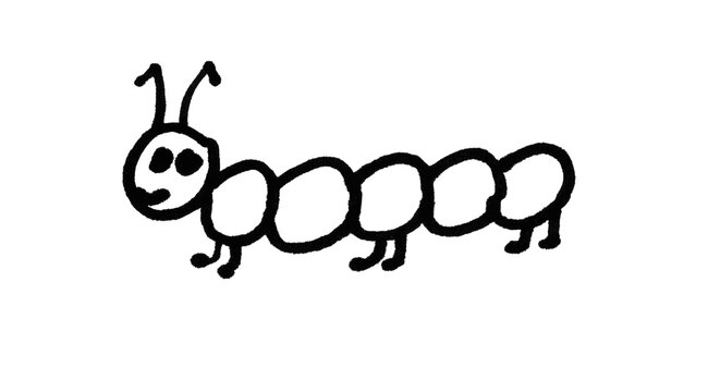 Caterpillar Doodle Black White Outline Brush Illustration Hand Drawn Vector

