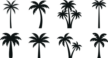 Fototapeta premium Set of black silhouettes of palm trees