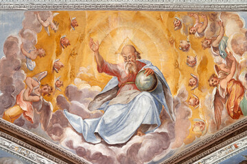 Naklejka premium Perugia - The fresco of God the Creator in the church Basilica di San Pietro by unknonwn artist.