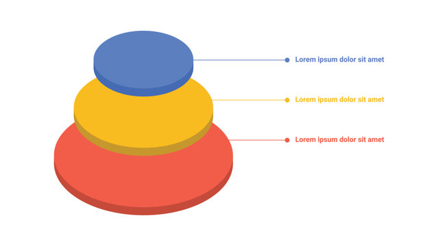 Isometric three layer stacked disc infographic chart