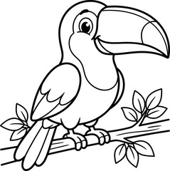 Cute cartoon toucan perched on a branch illustration isolated on transparent background © Abul
