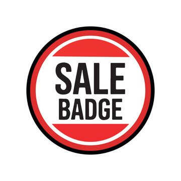Sale badge red and white circular sticker icon graphic design promotion element with retail label