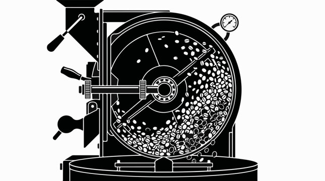 Industrial coffee bean roaster machine drum silhouette
